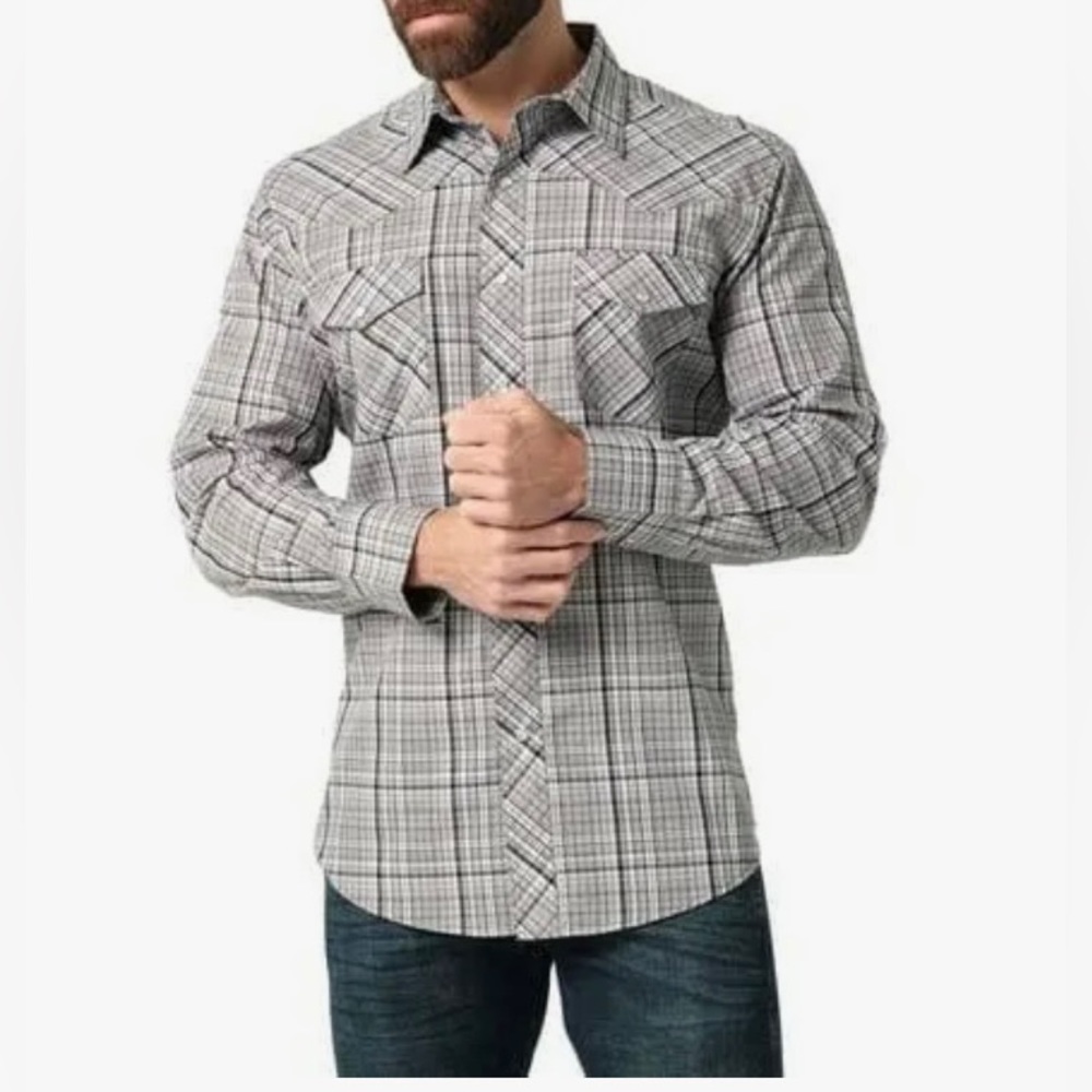 Wrangler western shirt men’s 2X has pearl snaps‎ button up front long sleeve